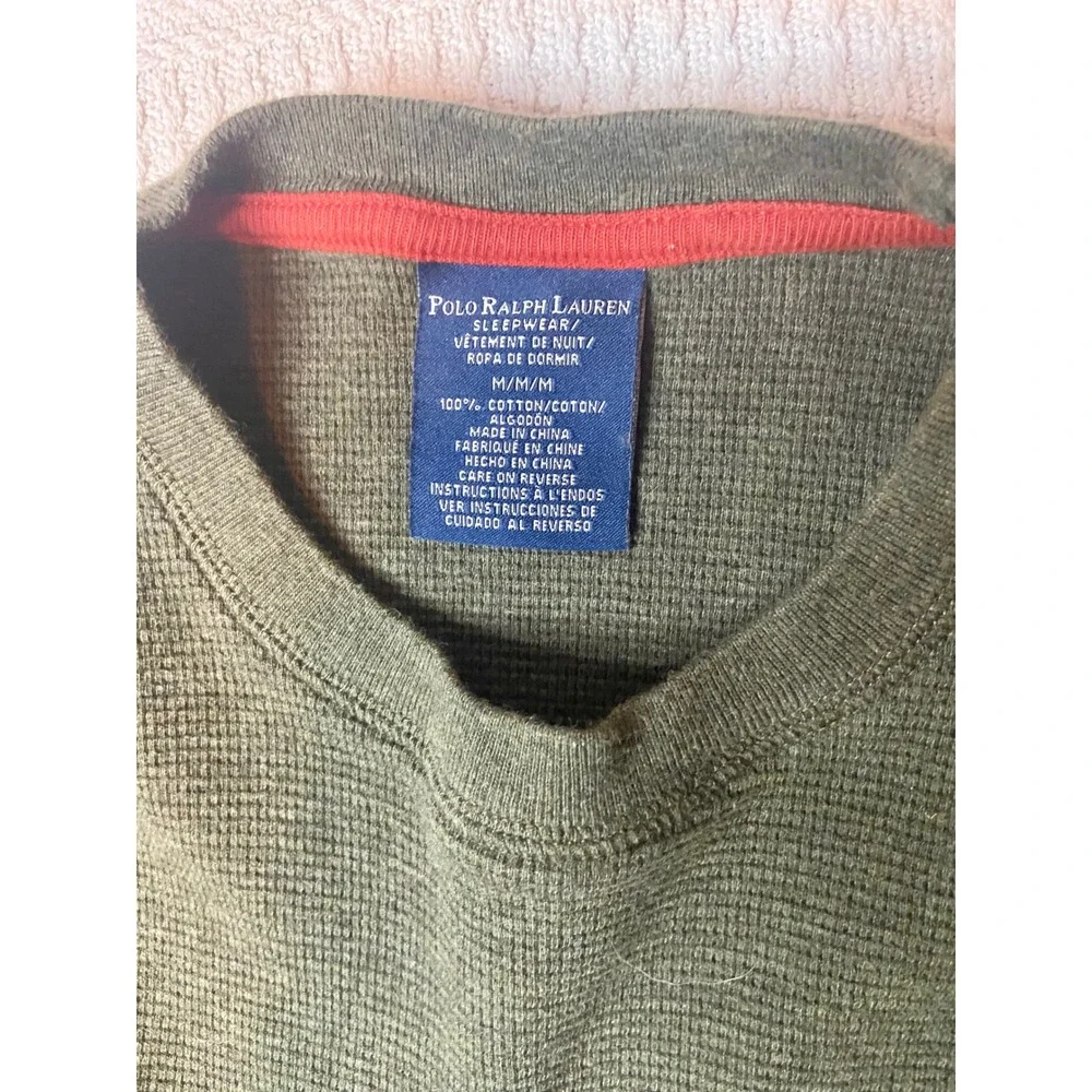Polo Ralph Lauren Mens Waffle Knit Thermal Sleep Shirt Olive Green Red Pony M